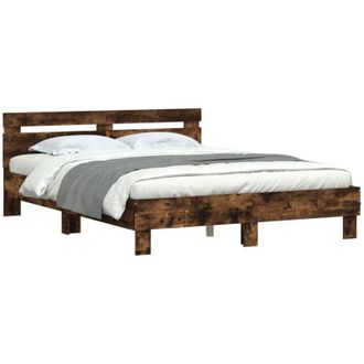 vidaXL Vidaxl - Estructura De Cama Cabecero Y Luces Led Roble Ahumado 150x200cm