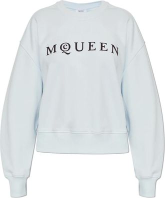 Alexander McQueen Hoodies & sweatvesten, Dames, Blauw, S, Katoen, Sweatshirt met Logo en Fluweelzachte Afwerking