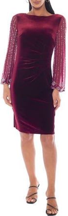 Marina Rossini Beaded Long Sleeve Velvet Sheath Dress in Wine at Nordstrom Rack, Size X-Large