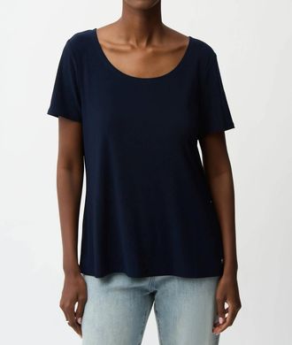 Joseph Ribkoff Scoop Neck Short Sleeve Flared Top In Midnight Blue