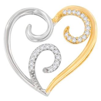 House of Brilliance 10K Two-Toned Gold 1/10 cttw Round Cut Diamond Swirl Heart Accent Pendant Necklace in Yellow at Nordstrom
