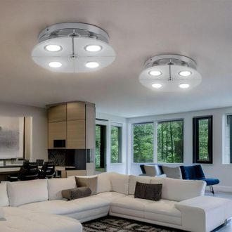 Globo Lighting Plafoniera cromata led da soffitto soggiorno, vetro satinato, 4x 3W 250lm 3000K, PxH 30x7,5 cm, set da 2