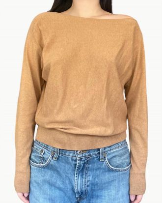 Minnie Rose Cotton Cashmere Off The Shoulder Top In Camel