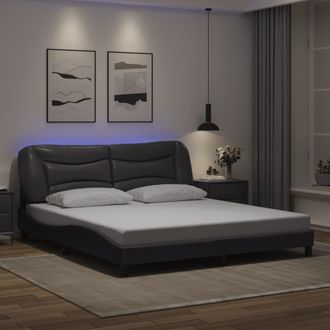 vidaXL Vidaxl - Estructura De Cama Con Luz Led Cuero Sint&eacute;tico Gris 180x200 Cm