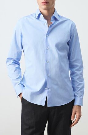 Mango Slim Fit Stripe Cotton Button-Up Shirt in Sky Blue at Nordstrom, Size X-Large