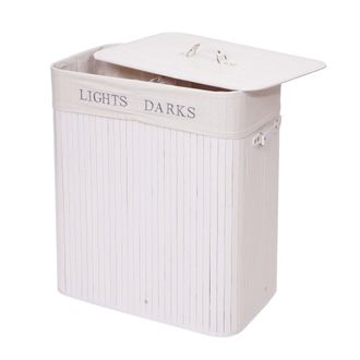 Hhg Hhg - Nunca Usado] Cesto Para Ropa Sucia 153, Caja Para Ropa Sucia Cesto Para Ropa Sucia, Bamb&uacute; 2 Compartimentos 63x55x34cm 100l, Blanco