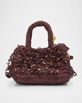 Made for a Woman Fanny Woven Top-Handle Bag with Beaded Fringe