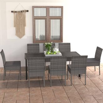 vidaXL Vidaxl - Juego De Comedor Para Jard&iacute;n 9 Piezas Rat&aacute;n Sint&eacute;tico Gris