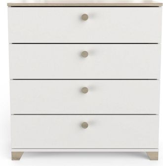 Calicosy C&oacute;moda Izzy De 5 Cajones Dormitorio Color Blanco Mate Y Roble Kronberg 85x80x42 Cm