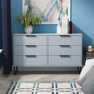 Lewis's Fluted 6 Drawer Midi Chest in Denim Blue - Ready Assembled - Lewiss Home | TJ Hughes
