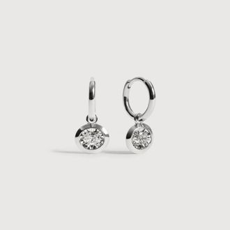 Monica Vinader Sterling Silver Oval Diamond Huggie Earrings Lab Grown Diamond