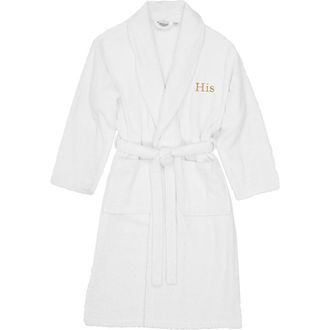 Linum Home Textiles Embroidered His Terry Bathrobe in White at Nordstrom Rack, Size Large/x-Large