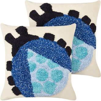 Beliani Beliani - Conjunto De 2 Cojines Decorativos Fabricados En Algod&oacute;n Multicolor Con Motivo De Mariquita 45 X 45 Cm Ladybird