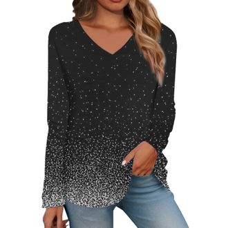 Generic Sparkly Sequin Tops Long Sleeve V Neck Tops Elegant-Printed Shirts Ladies Lightweight Tunic Shirt Casual Shirt Ladies Sweatshirts Without Hood Tops Fo