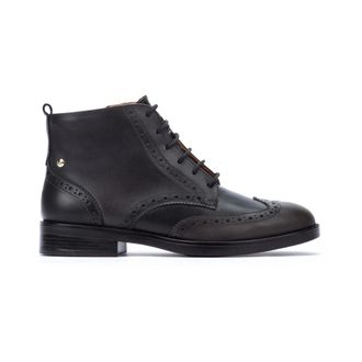 Pikolinos Grijze Leren Enkellaars - Dames - Dames - Veterlaarzen - Grijs - 36 EU - Leer - Schoenen