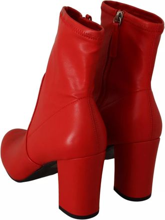 Steve Madden Red Leather Block Heels Ankle Boots Womens Shoes (Pre-Owned)