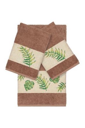 Linum Home Textiles Zoe 3-Piece Embellished Towel - Latte at Nordstrom Rack