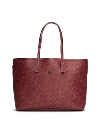 Tommy Hilfiger Womens Monogram Leather Tote with Zipper Pocket Bag, Rouge, One Size