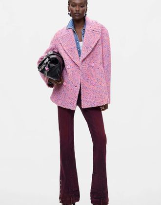 Desigual cappotto corto in lana rosa
