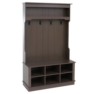 Hhg [nunca Usado] Aparador Hhg-661, Aparador De Pasillo De Madera Con Banco, 4 Ganchos, Compartimento De Almacenamiento Y Estante De Melamina, 170 X 100 X
