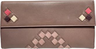 Bottega Veneta Khaki Leather Long Wallet (Tri-Fold) (Pre-Owned)