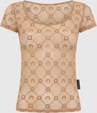 Marine Serre Moonogram Mesh Flock Ss Roundneck Top