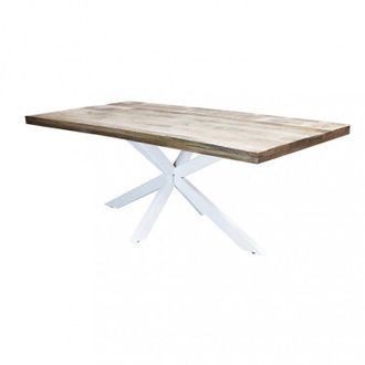 No Brand Tavolo rettangolare con piano in legno e struttura in metallo bianco 200x100xH77 cm Corey