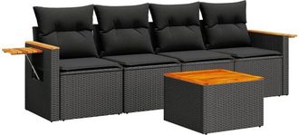 vidaXL Vidaxl - Set De Muebles De Jard&iacute;n 5 Pzas Y Cojines Rat&aacute;n Sint&eacute;tico Negro