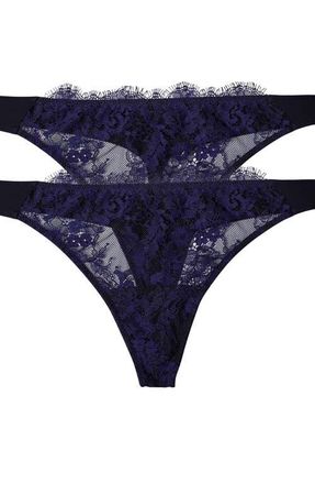 Skarlett Blue Entice Lace Front Thong 2-Pack in Black/midnight at Nordstrom, Size X-Large