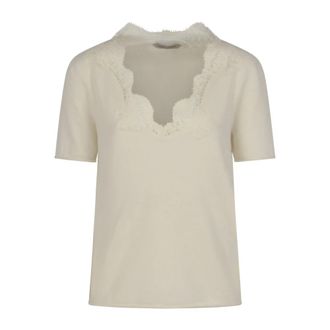 Alberta Ferretti Alberta Ferretti, V-neck Knitwear, female, White, Size: XL White Merinos Wool Silk Cashmere Shirt