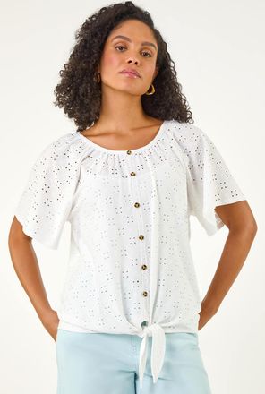 Roman Broderie Tie Front Top