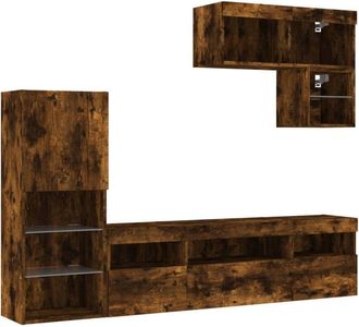 vidaXL 6 Piece TV Wall Units with LED Smoked Oak Engineered Wood vidaXL