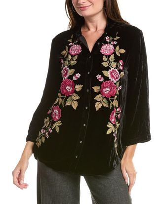 Johnny Was Kimono Sleeve Silk-Blend Shirt
