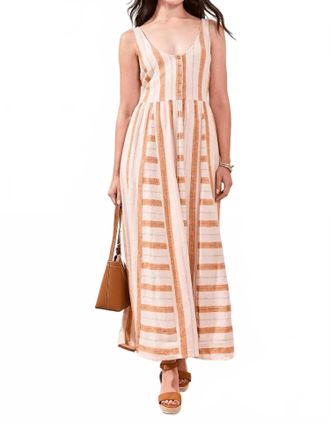 Tribal Contrast Inserts Adjustable Waist Sash Midi Dress In Sahara Beige
