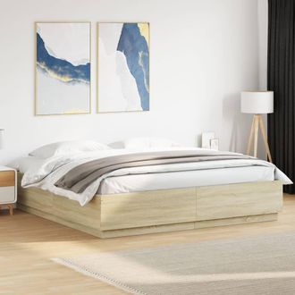 Berkfield Home Bed Frame with LED without Mattress Sonoma Oak 200x200 cm in Brown