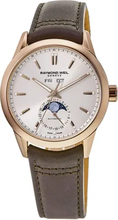 Raymond Weil Freelancer Complete Calendar Automatic Beige Dial Leather Strap Mens Watch 2766-PC5-64001