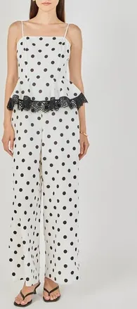 endless rose Polka Dot Peplum Jumpsuit in White/black at Nordstrom, Size X-Small