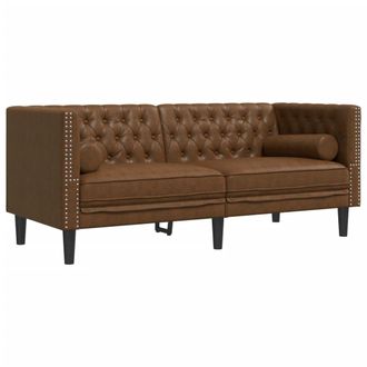 vidaXL Sof&aacute; Chesterfield De 2 Plazas Piel De Ante Sint&eacute;tico Marr&oacute;n Vidaxl