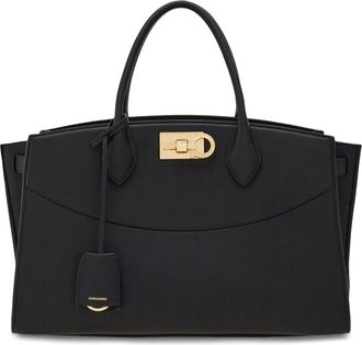 Ferragamo Structured Rectangular Handbag with Gold-Tone Turn-Lock Closure