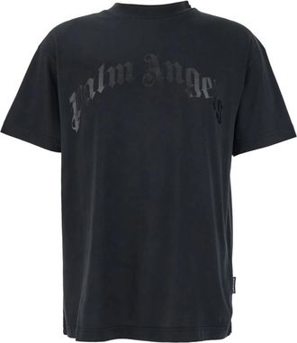 Palm Angels Zwarte Crewneck T-shirt met Maxi Logo - Heren - T-shirts - Zwart - 3XL - Katoen - Tops