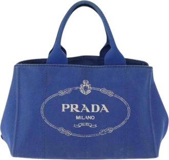 Prada Pre-owned Tote Bags, female, Blue, Size: ONE SIZE Pre-owned Canvas Tote Bag
