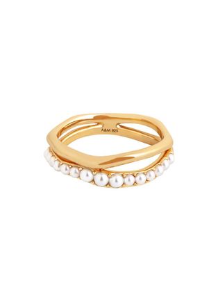 Astrid & Miyu Molten Illusion Pearl 18k Gold Vermeil Ring - One Size