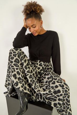 Roman Animal Print Twist Front Midi Dress