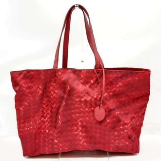 Bottega Veneta Red Color Nylon Tote Bag (Pre-Owned)