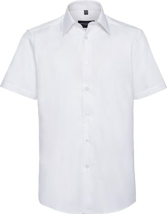 Russell Athletic Russell Collection Heren Oxford Easy-Care Getailleerde Overhemd met Korte Mouwen (Wit)