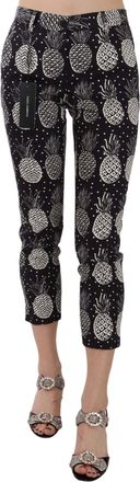 Dolce & Gabbana Black Pineapple Print Skinny Capri Womens Pants