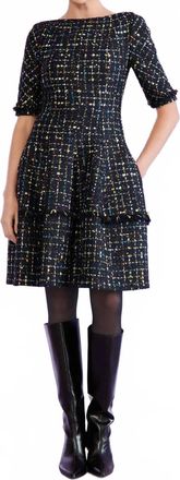 Talbot Runhof Sequid Tweed Dress In Royal Navy