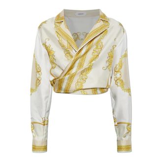 Versace Overhemden, Dames, Beige, 2Xs, Asymmetrische Zijden Blouse