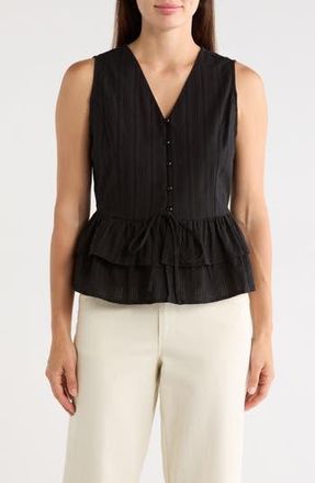 Adrianna Papell Sleeveless Button Front Peplum Top in Black at Nordstrom Rack, Size X-Small
