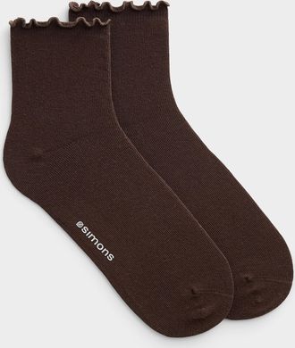 Simons Womens Solid lettuce-trim ankle socks